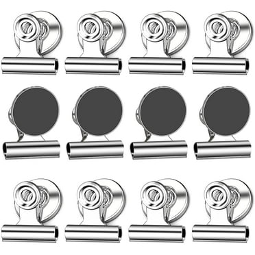 12 Pack Refrigerator Magnet Clips, Super Strong Heavy Duty Metal Whiteboard Magnetic Clips, 30mm Wide Scratch Magnets Hook Clip, for House Office School Use, Home Decoration, Photo Displays (Silver)