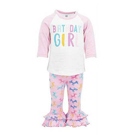 Girls Birthday Girl Ruffle Pant Raglan Ballon Animal Outfit (9, Pink)