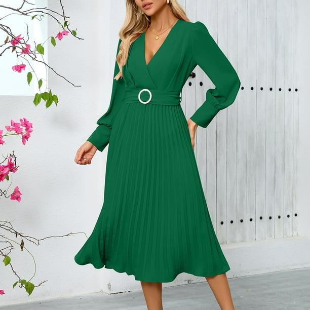 WILLBEST Vestido Corto Mujer Vestido Ajustado De Manga Larga Con Cuello En V A La Moda Para Mujer Vestido Línea A