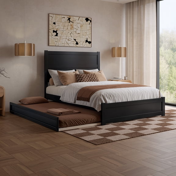 AFI Aveline Full Platform Bed with Matching Footboard & Twin Trundle, Black