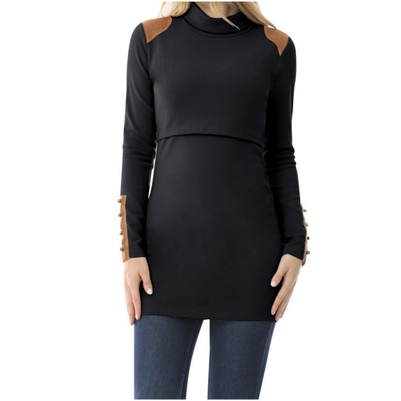 Breaise Maternity Shirt for Women Mock Turtleneck Nursing Sweatshirt Breastfeeding Tunic Tops Slim Fit Pregnancy Tee Shirt Blouses