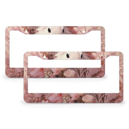 2 Pack Pink Bunny With Flowers License Plate Frame Sister Gift Happy Easter Personalized License Plate Frame Aluminum 2 Round Holes for Women Men US Vehicles