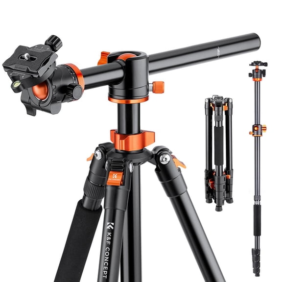 K&F CONCEPT 72" Aluminium  Camera Tripod with  Transverse Center Column DSLR, 10kg/22lbs Load Capacity with 360 Degree Ball Head,Quick Release Plate