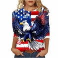 thumbnail image 2 of Xdegoge USA Vintage American Flag Stars Stripes Color Block T Shirt for Women Three Quarter Sleeve Crewneck Casual 4th of July Patriotic Summer Holiday Tees Tops, 2 of 5