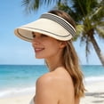 thumbnail image 2 of jiaxiM Sun Visor for Women Summer Travel Vacation Foldable Wide Brim Straw Clip on Stretch Striped Color Blocking Hat Outdoor Beach UV Protection Cap, 2 of 5