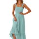thumbnail image 4 of SAYOO - Vestido midi de verano para mujer, informal, con tirantes finos, sin mangas, de talle alto, fluido, línea A, largo SAYOO Estilo de ocio, 4 of 6