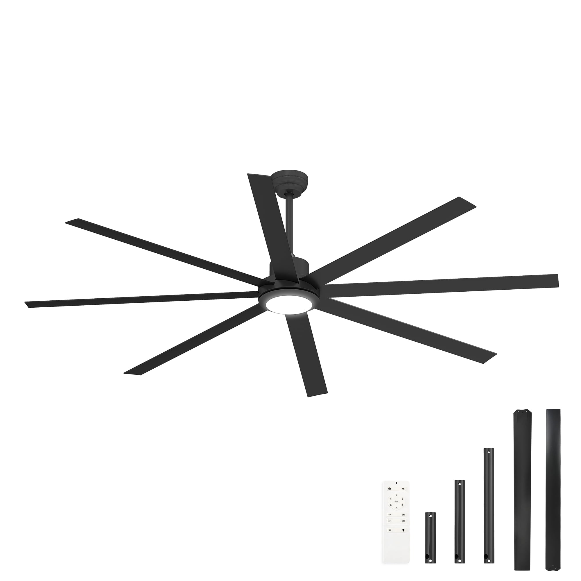 Uforic 84 Inch Modern Black Ceiling Fan with Light & Remote, 8 Blades, Quiet DC Motor, Adjustable for Large Rooms