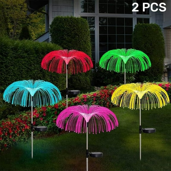 LQQBOX 2 PCS Solar Garden Lights, Waterproof Solar Outdoor Lights, Decorative 7 Color Changing Jellyfish Solar Flower Lights for Christmas Pool Outdoor Yard Patio Garden Pathway Decor Lights
