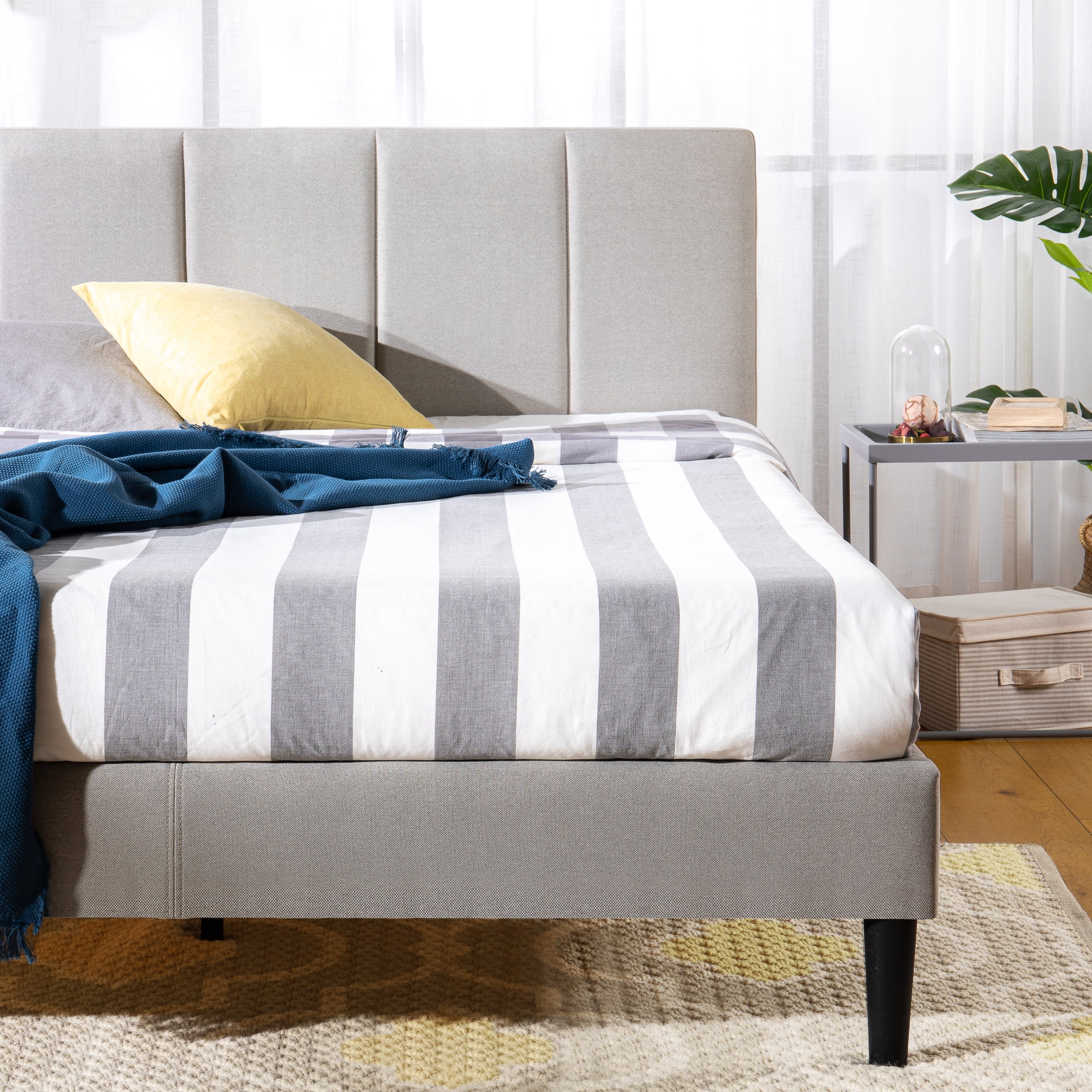 Zinus Maddon 35" Upholstered Platform Bed Frame, Beige, King