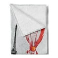 thumbnail image 2 of Love Soft Flannel Fleece Throw Blanket, I Love Paris Romance Hot Air Balloon with Hearts Doodle Style Print Image, Cozy Plush for Indoor and Outdoor Use, 60" x 80", Red Black Grey, by Ambesonne, 2 of 5