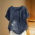 thumbnail image 4 of Womens Short Sleeve Shirts Sunflower Print Tops Round Neck Casual Summer Tops Loose Fit Tunic Blouse Camisetas Para Mujer, 4 of 5