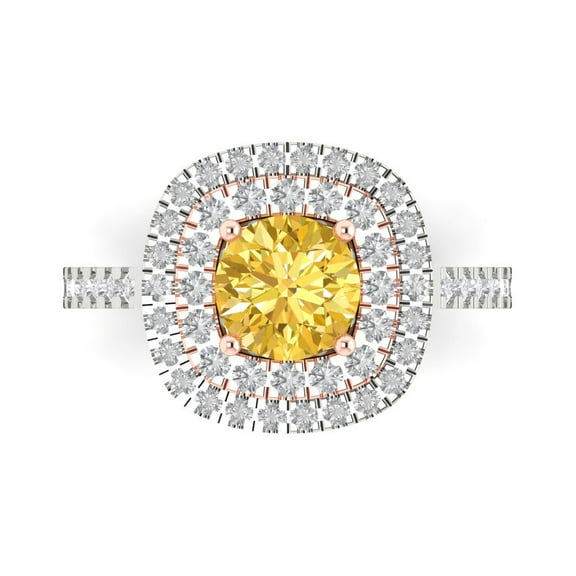 1.615 ct Round Cut Simulated Yellow Diamond Solitaire with Simulated Diamond Accents 14K White/Rose Gold Womens Engagement Ring