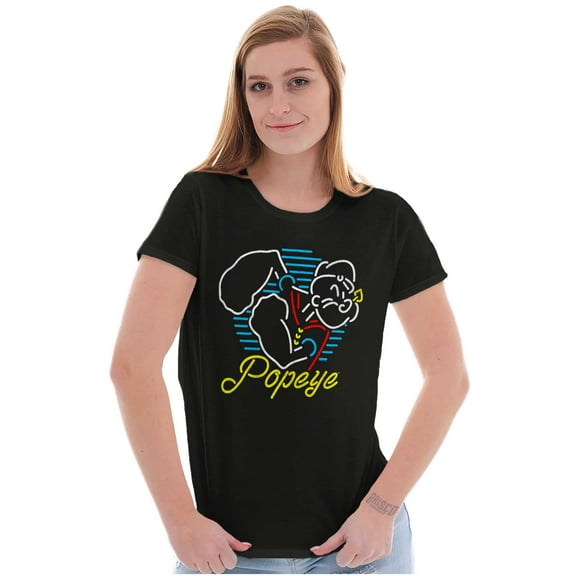 Popeye Neon Sign Sailor Cartoon Women's T Shirt Ladies Tee Brisco Brands S