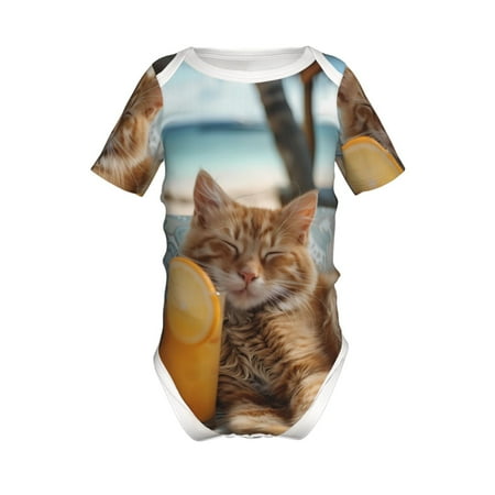 

Junzan Relaxing Cat With Orange Juice Print Short-Sleeve Baby Climbing Clothes Bodysuits for Infant One-Piece for Baby Boys & Girls Baby Clothes Baby Romper with Snap Closure-6 Months