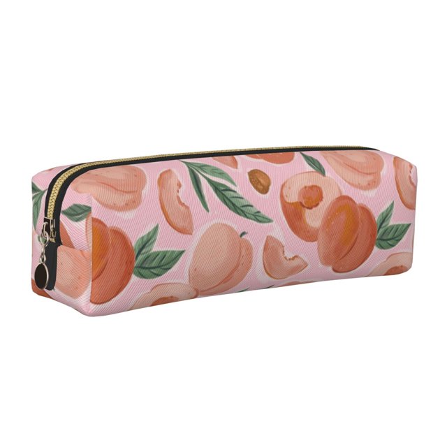 Disketp Painting Peach Estuche de Lápices de Cuero con Cierre, Estuche Compacto para Papelería, Bolígrafos y Accesorios Pequeños