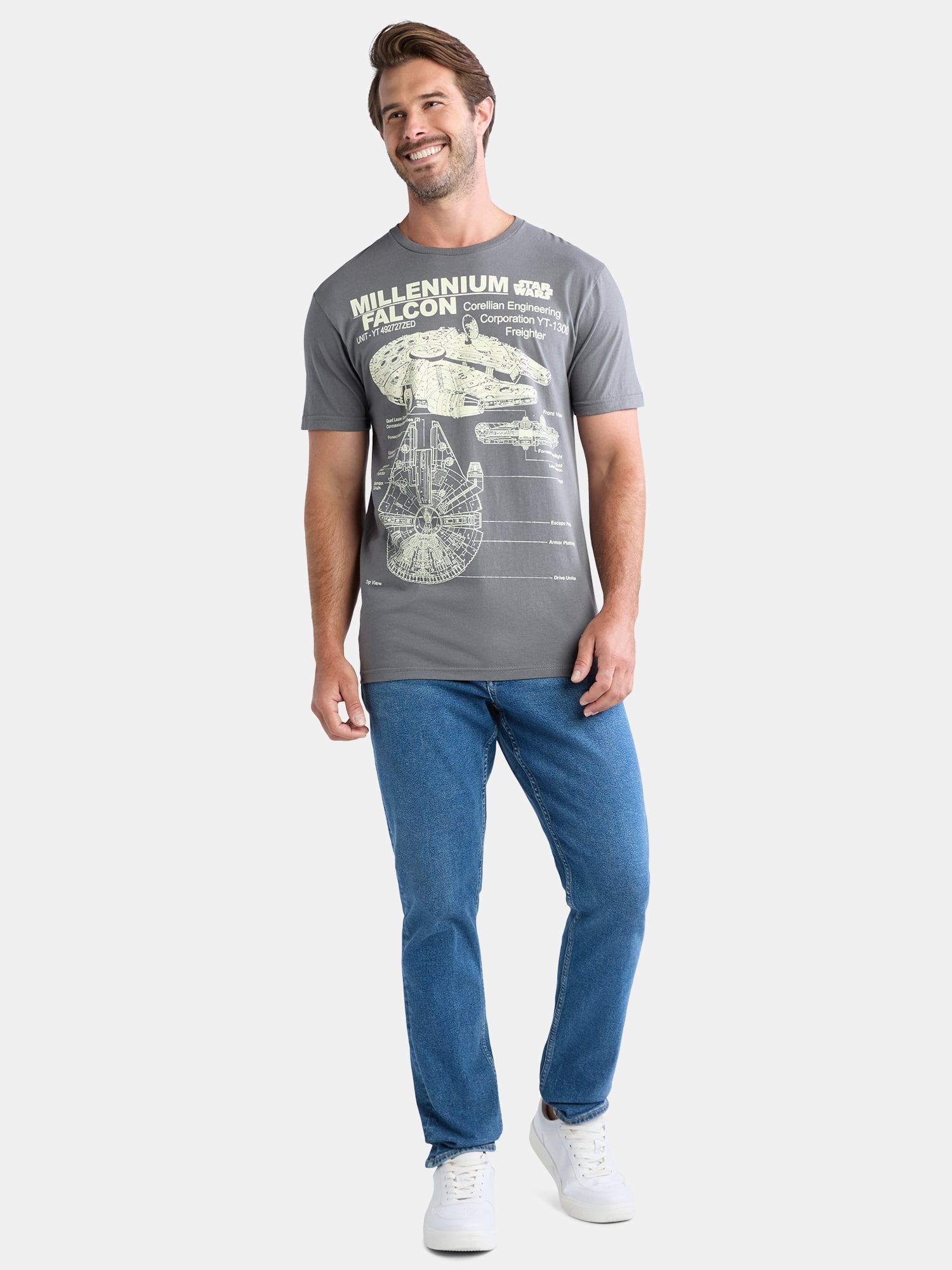 Star Wars, Men's & Big Men's Millenium Falcon Corellian Freighter Graphic Tee Shirt, Sizes S-3XL