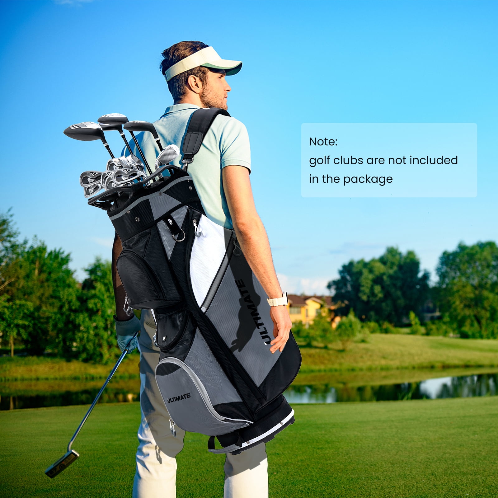 Topbuy Golf Cart Bag 14 Dividers Top Clubs Organizer with 7 Pockets Including Cooler Bag Rain Hood/Dust Cover