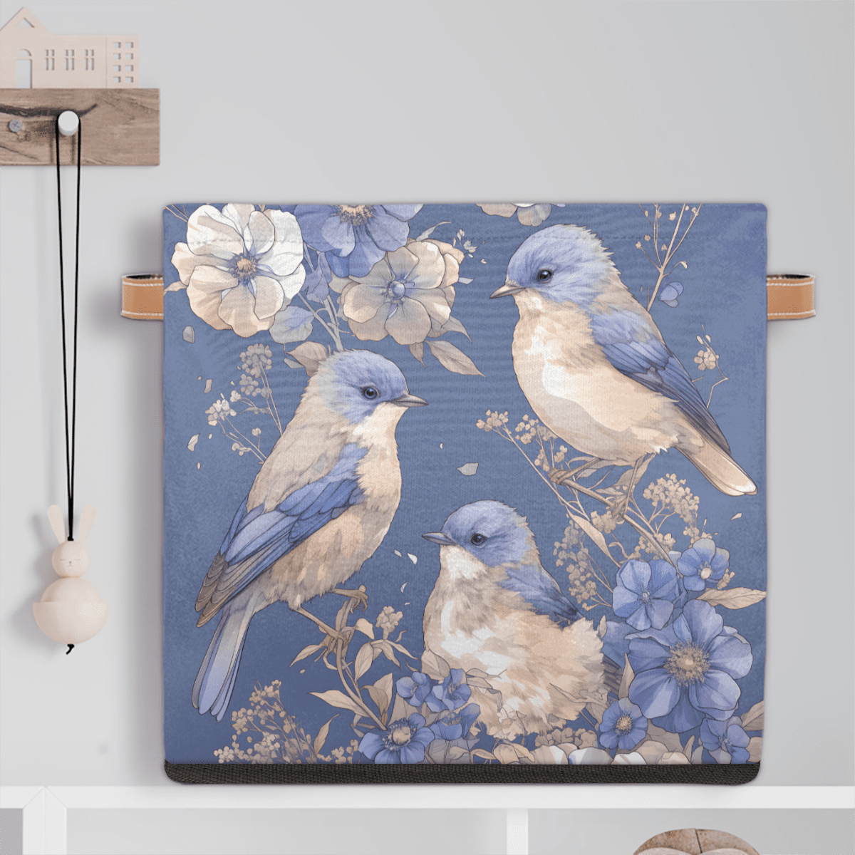 CURLYOOT Spring Birds Flower Cube Storage Bin, 13 x 13 x 13 Storage Cube Bins for Organizing, Fabric Foldable Closet Baskets with Handles for Closet, Shelves, Clothes