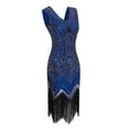 thumbnail image 5 of XFLWAM Women's 1920s Flapper Dress Sequins Art Deco Fringed Sleeveless Dress Vintage Cocktail Party Dresses Blue M, 5 of 9