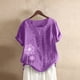 thumbnail image 2 of Gibobby Camisa De Invierno Camiseta de mujer con estampado casual de manga corta con cuello en O y blusa superior de talla grande（Morado， XXXL), 2 of 4