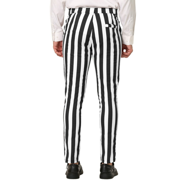 Lars Amadeus Men's Striped Pants Skinny Fit Color Block Dress Trousers