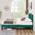 thumbnail image 6 of VECELO Queen Bed Frame, Nailhead Trim Upholstered Platform Bed with Adjustable Headboard, Wooden Slats Support/No Box Spring Needed, Dark Green, 6 of 8