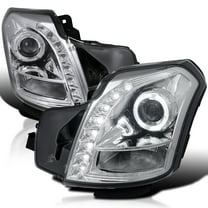 Spec-D Tuning SMD LED Halo Chrome Housing Clear Lens Projector Headlights Compatible with 2003-2007 Cadillac CTS, Left Right Pair Headlamps Assembly