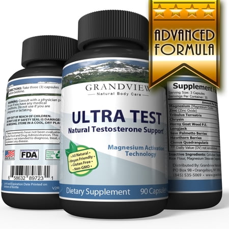 Natural UltraTest Testosterone Booster - All Natural  Drug Free Promotes Testosterone Production Enhances Muscle Growth Boosts Bodybuilding Results Elevates Stamina and Libido
