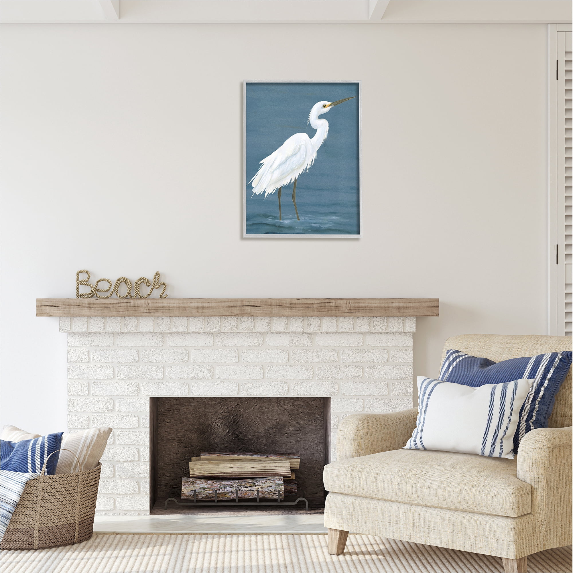 Stupell Industries Egret in Shallow Water Animals & Insects Painting Gray Framed Art Print Wall Art, 24 x 30