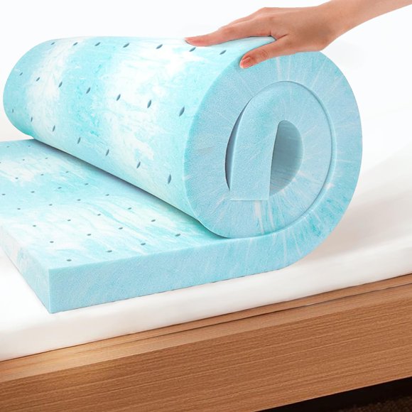 Cubrecolchón MLILY EGO de espuma viscoelástica con gel refrescante, firmeza media, tamaño Full, 7,5 cm