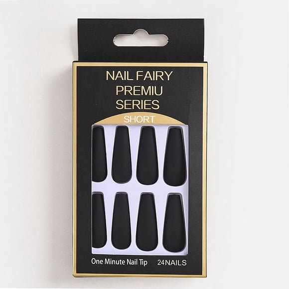 Matte Fake Nails Medium Pure Color Ballerina Full Cover Art False Nail Tips Press on Nails 48Pcs for Women and Girls (BlACK)