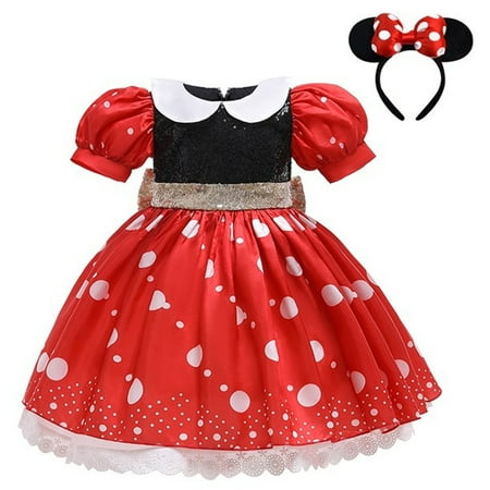 

Toddler Girls Princess Dress Headband Costume Polka Dot Wedding Pageant Dress