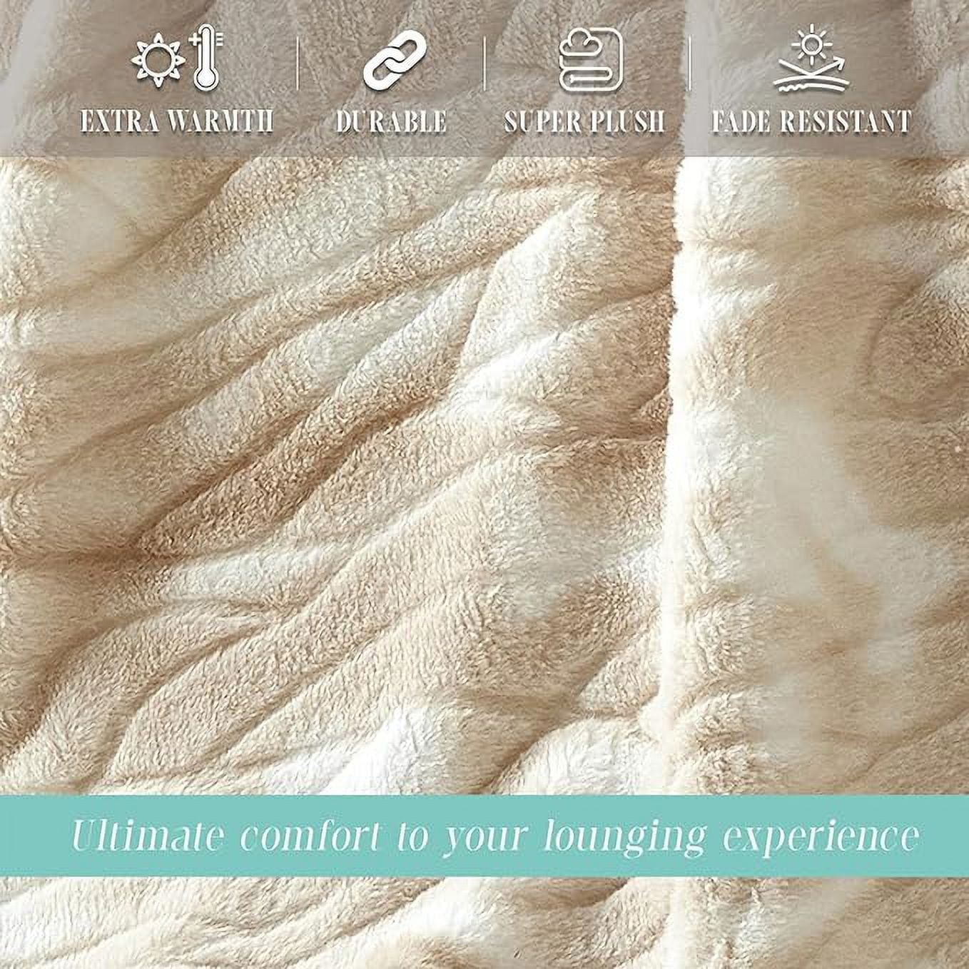 Elegant Comfort Throw Blanket, Reversible Sherpa Flannel, Soft, Fuzzy, Cozy and Plush- All season Lightweight Decorative Throw, 50 x 60 inches, Alaska Sherpa Throw, Beige