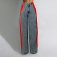 thumbnail image 2 of Wangmeiwg Women’s Jeans With Patchwork Stripes High Waist Loose Denim Color Block Jean Straight Wide Leg Pants Womens Pants Casual with Pockets, 2 of 5