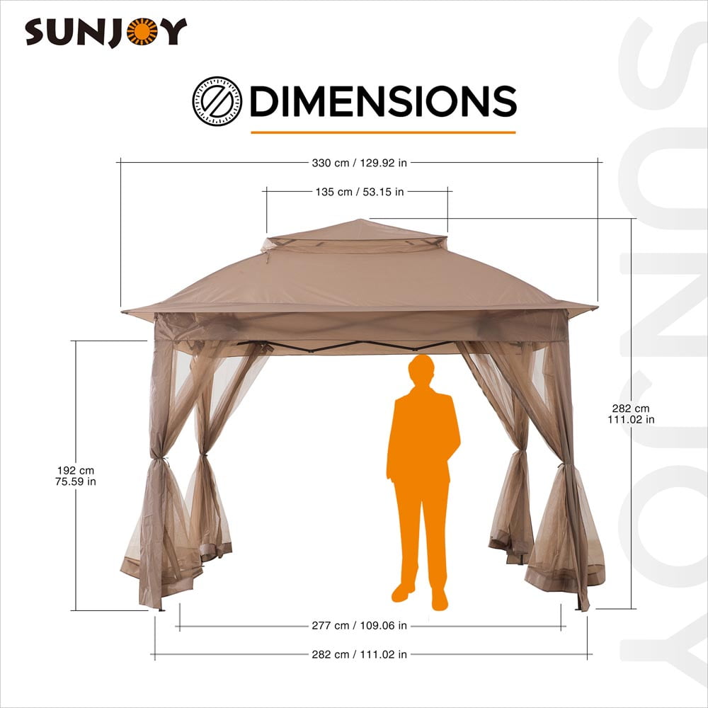 Sunjoy Toiture de jardin pliante portable en acier Patio 3.3 x 3.3 m, kaki