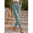 thumbnail image 3 of Women High Waist Long Pants Pure Color Elastic 2 Pockets Simple Comfortable Solid Color Ankle Tie Trousers for Daily Life Workouts, Running, Pilates, 3 of 5