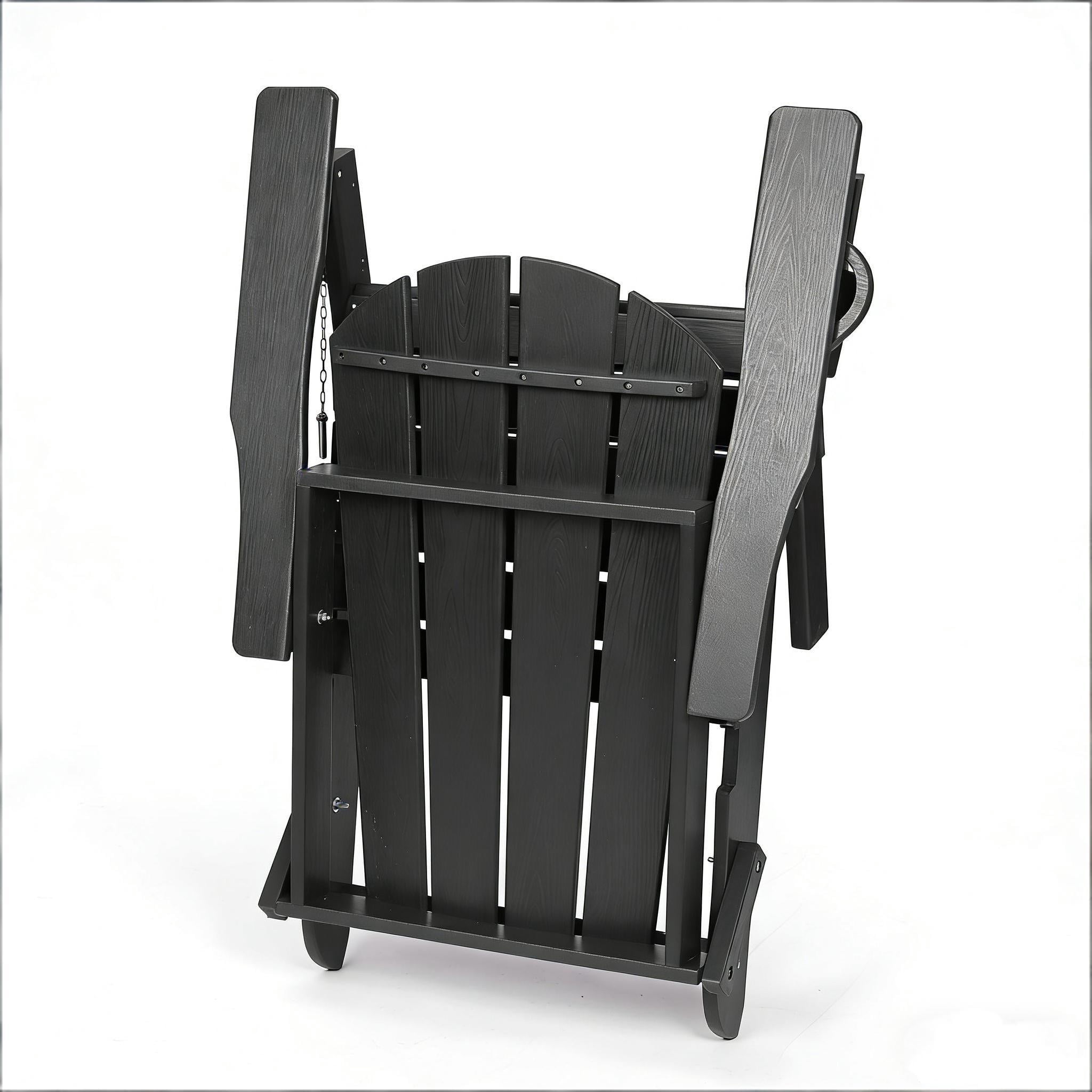 FHFO Folding Adirondack Chair,HDPE All-Weather Patio Chairs with Cup Holder for Outside, Deck, Lawn, Backyard, Garden, Black