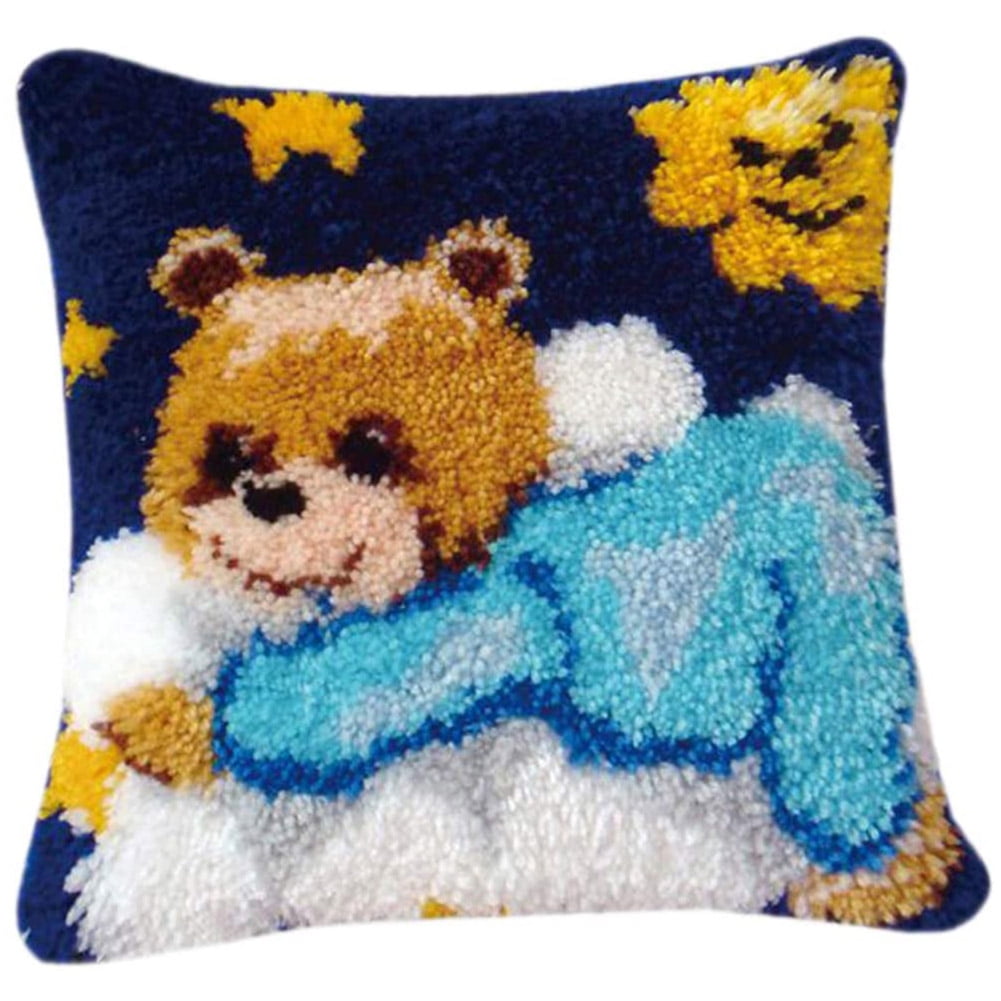 Deevoka Latch Hook Kits Cat DIY Throw Pillow Cover Pillowcase with Pattern Handcraft Rug Hooking Kit for Kid and Adult 17 x 17inch Sofa Car Cushion Cover