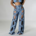 thumbnail image 2 of jtjvou Women Hollow Out Baggy Jeans Y2k High Waisted Straight Leg Criss Cross Denim Pants Blue XL, 2 of 9