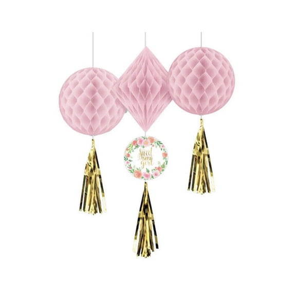 BABY SHOWER Sweet Floral HONEYCOMB DECORATIONS W/ TASSELS (3ct) ~ Party Supplies