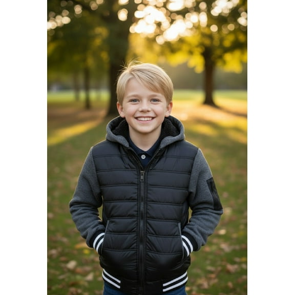 Boy's Sherpa Lined Quilted Jackets with Fleece Sleeves