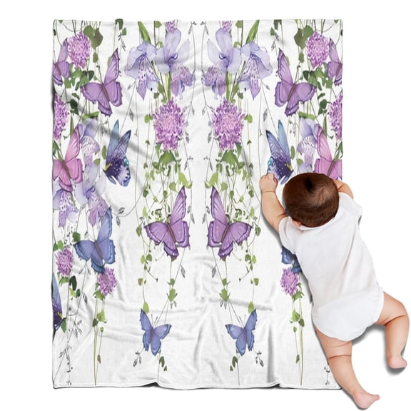 White Butterfly Flower Pattern Blanket,Comfortable Soft Flannel Throw Blanket,All Season,Warm Lightweight Blankets for Sofa Bed Couch Living Room Chair,30"x40"