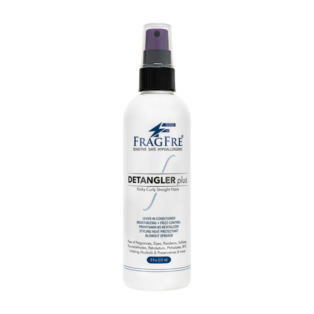 FRAGFRE Detangler plus Styling Hair Spray 8 oz - Protector de calor y spray soplador - Acondicionador para dejar en piel sensible - Sin fragancia, hipoalergénico sin perfume - Anti encrespamiento vega