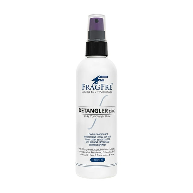 FRAGFRE Detangler plus Styling Hair Spray 8 oz - Protector de calor y spray soplador - Acondicionador para dejar en piel sensible - Sin fragancia, hipoalergénico sin perfume - Anti encrespamiento vega