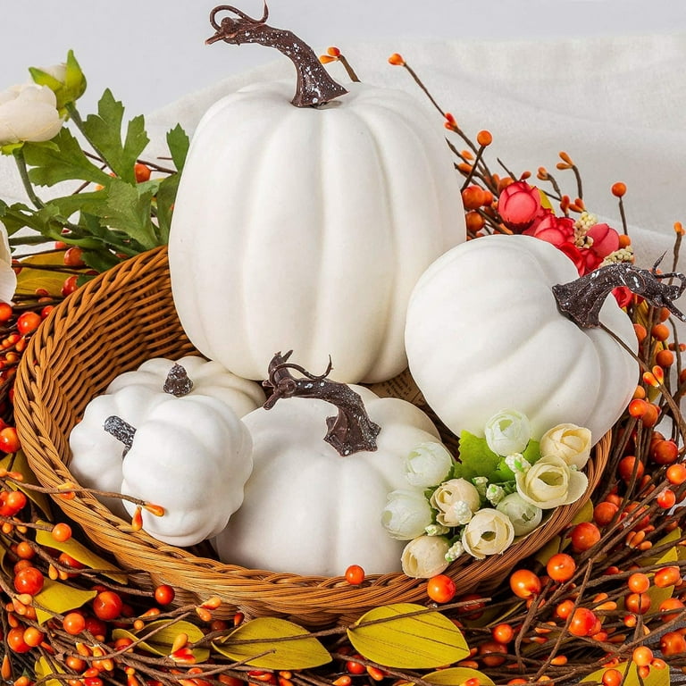 Tqwqt 7pcs Plastic Pumpkin Decor White Pumpkins for Halloween Thanksgiving Table Fall Decorations for Home, Adult Unisex, Pink