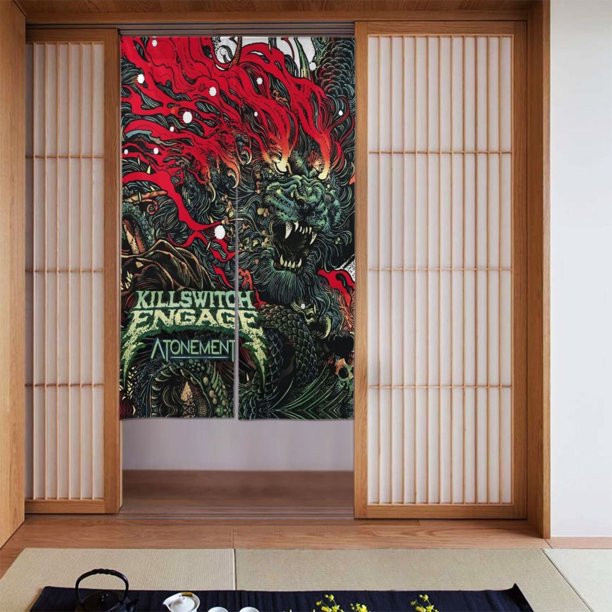 Killswitch Engage - Cortina de puerta semiopaca de dos piezas con patrón de patchwork, cortinas opacas decorativas para dormitorio, sala de estar, decoración de habitación de niños, 34 x 56 pulgadas,