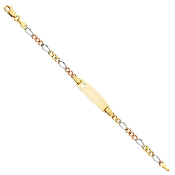 14K 3C Figaro 3 1 Baby Oval ID with Heart Bracelet - 6"