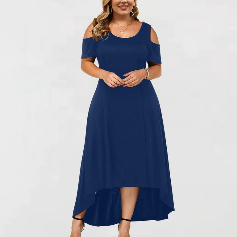 Ersazi Plus Size Women Cute Strapless Draw Back Short Sleeve Dress  Graduation Dress for Women 7- Blue Dresses for Women Xl 