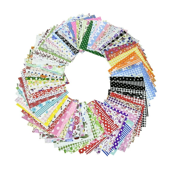 100Pcs Cotton Quilting Fabric 10x10cm Pre-Cut Quarters Fabric Bundles