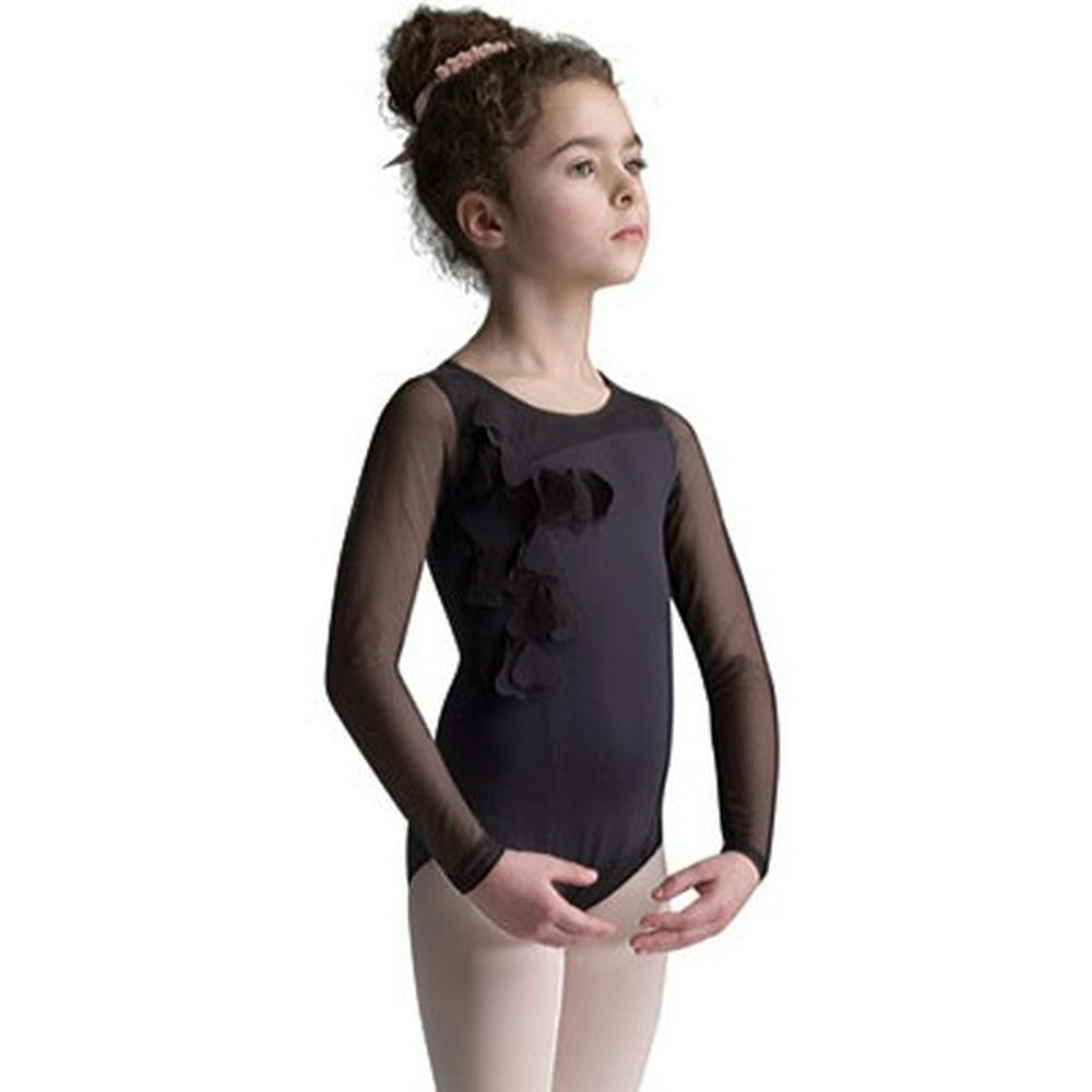 Capezio capezio little girls' asymmetrical long sleeve leotard, black